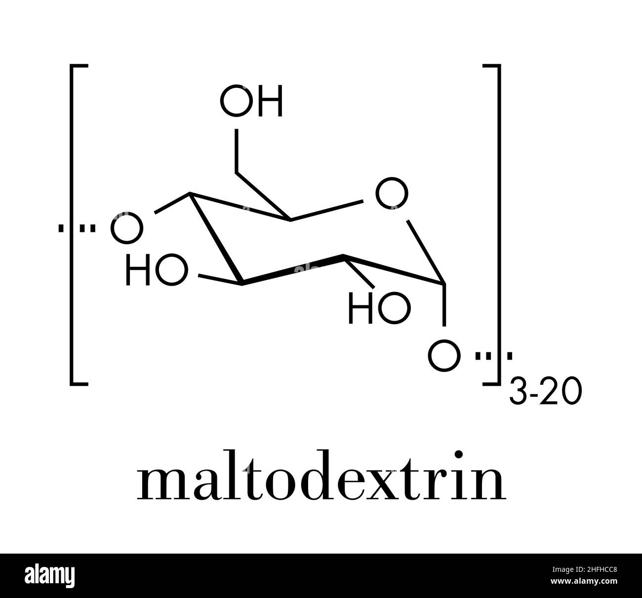 Molécule d'additif alimentaire de maltodextrine.Formule squelettique. Illustration de Vecteur
