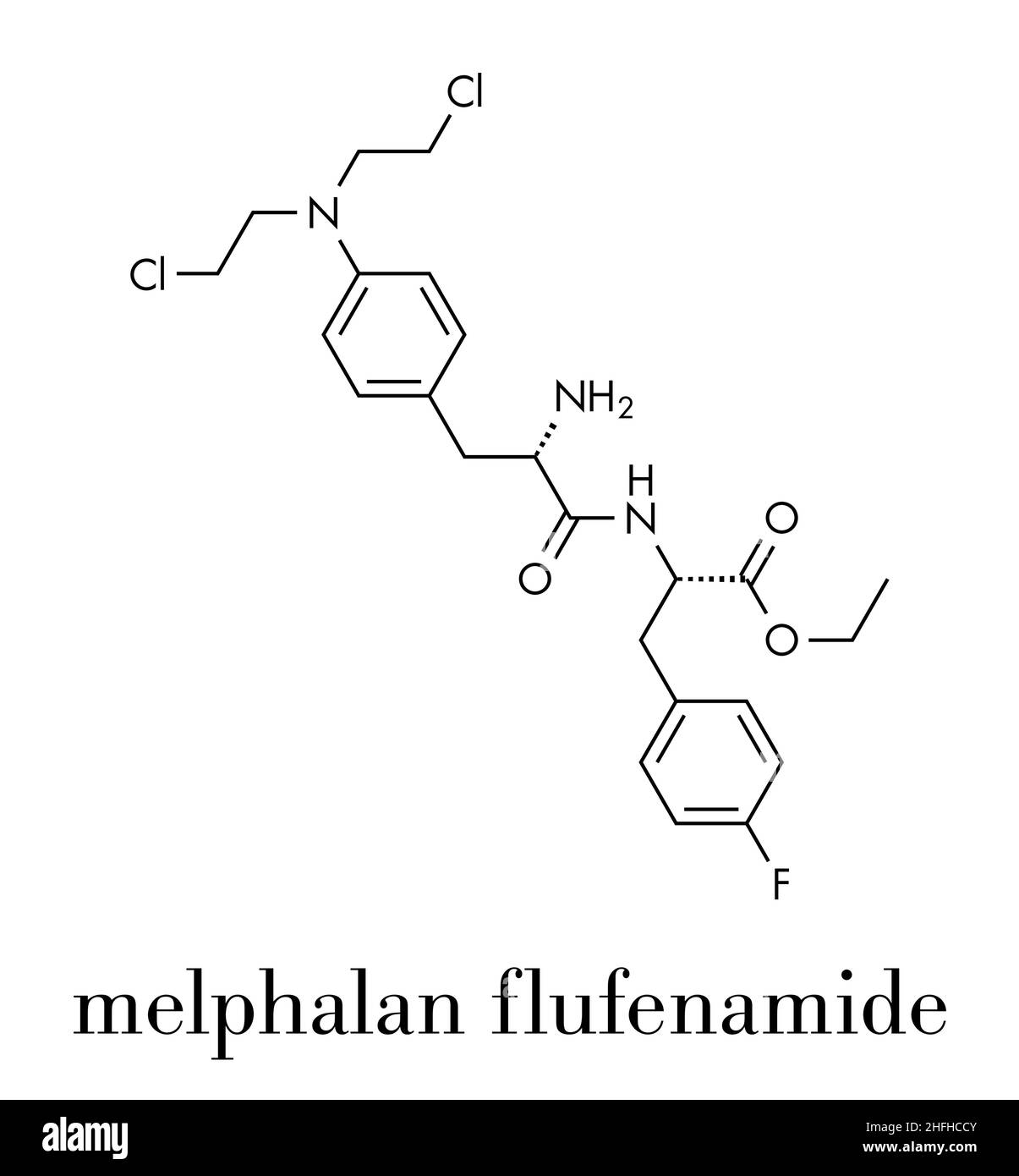 Molécule de médicament de cancer de melphalan flufénamide.Formule squelettique. Illustration de Vecteur