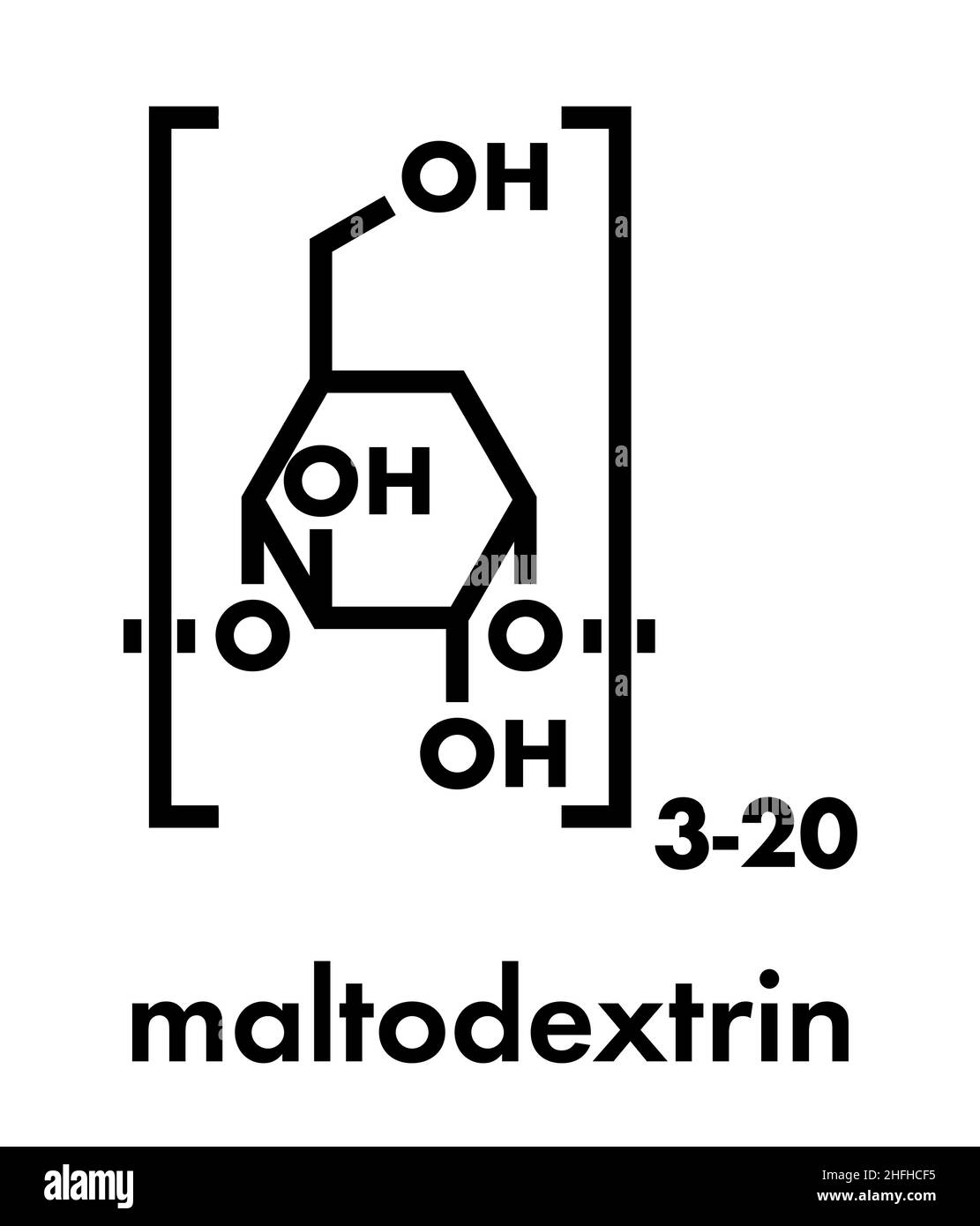 Molécule d'additif alimentaire de maltodextrine.Formule squelettique. Illustration de Vecteur