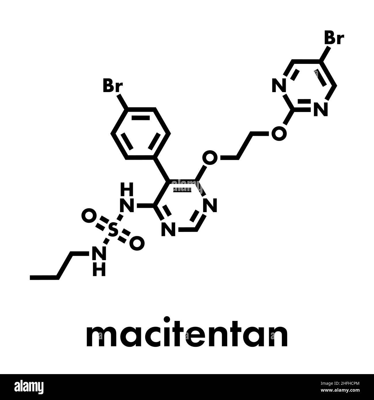 Macitentan molécule de médicament d'hypertension artérielle pulmonaire.Appartient à la classe antagoniste des récepteurs de l'endothéline.Formule squelettique. Illustration de Vecteur