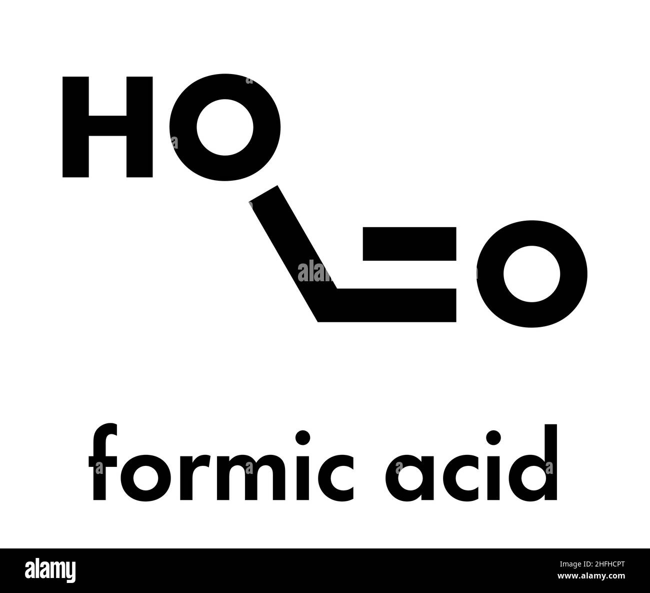 Molécule d'acide formique. Présent dans le venin fourmis et dans l'ortie picole. Formule du squelette. Illustration de Vecteur