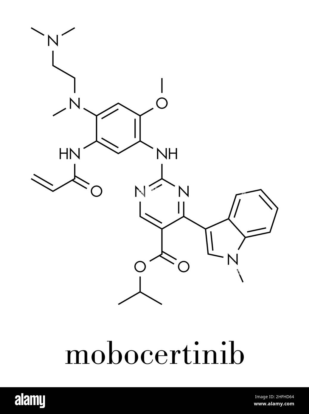 Molécule de médicament de cancer de Mobocertinib.Formule squelettique. Illustration de Vecteur