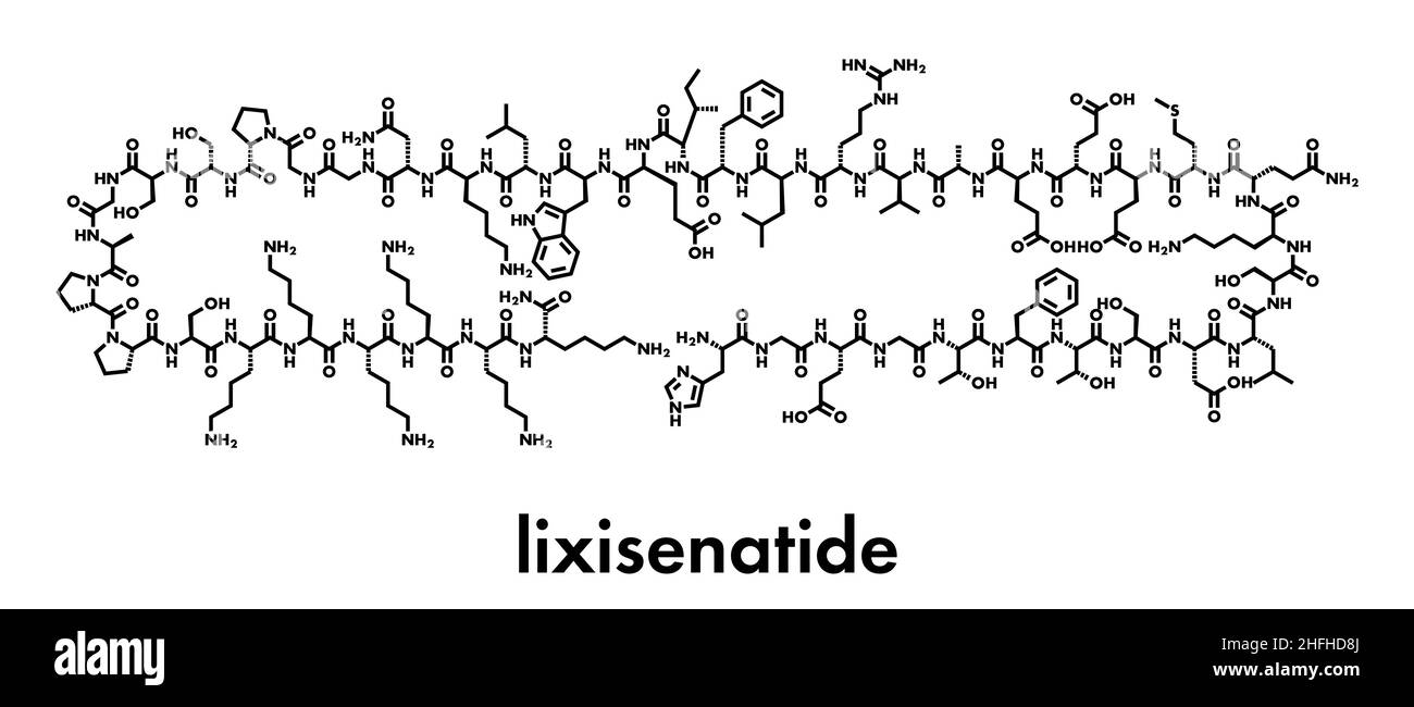 Lixisenatide diabète molécule pharmaceutique. Formule topologique. Illustration de Vecteur