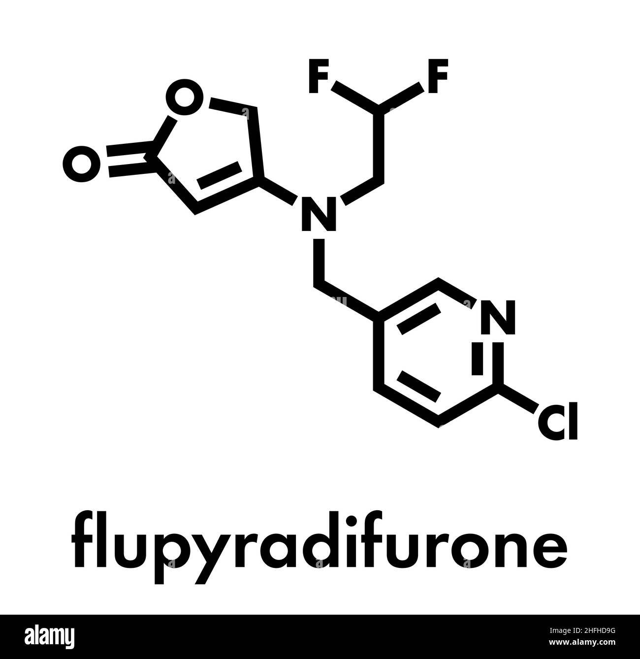 Flupyradifurone insecticides néonicotinoïdes molécule. Formule topologique. Illustration de Vecteur