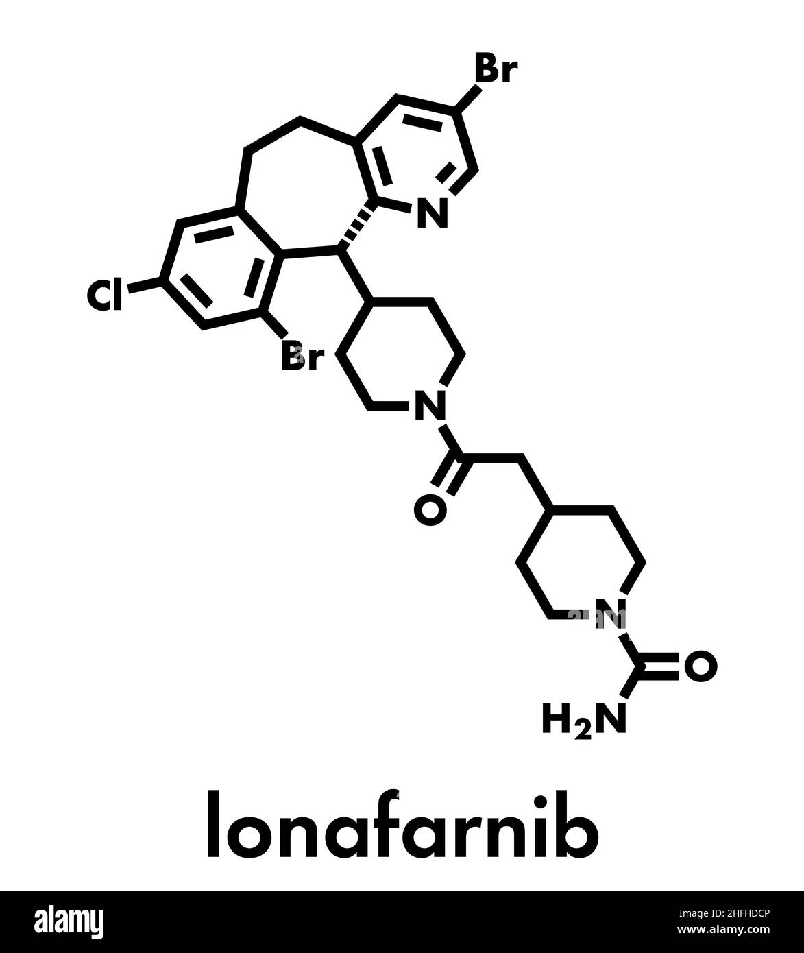 Molécule de médicament Lonafarnib. Inhibiteur de farnesyltransférase. Formule squelettique. Illustration de Vecteur