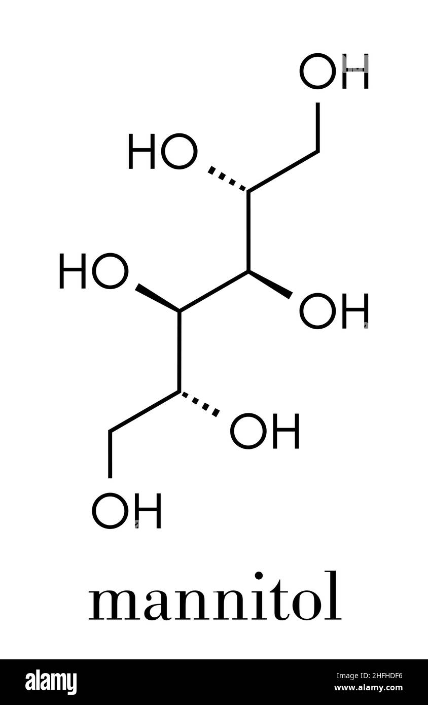 Le mannitol (mannite, la manne de sucre) molécule. Utilisé comme édulcorant, drogue, etc. formule topologique. Illustration de Vecteur