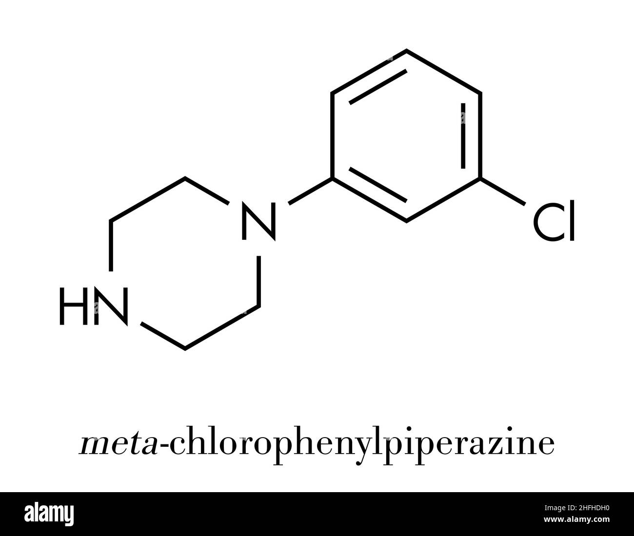 Méta-chlorophenylpiperazine (mCPP) molécule psychotrope. Formule topologique. Illustration de Vecteur