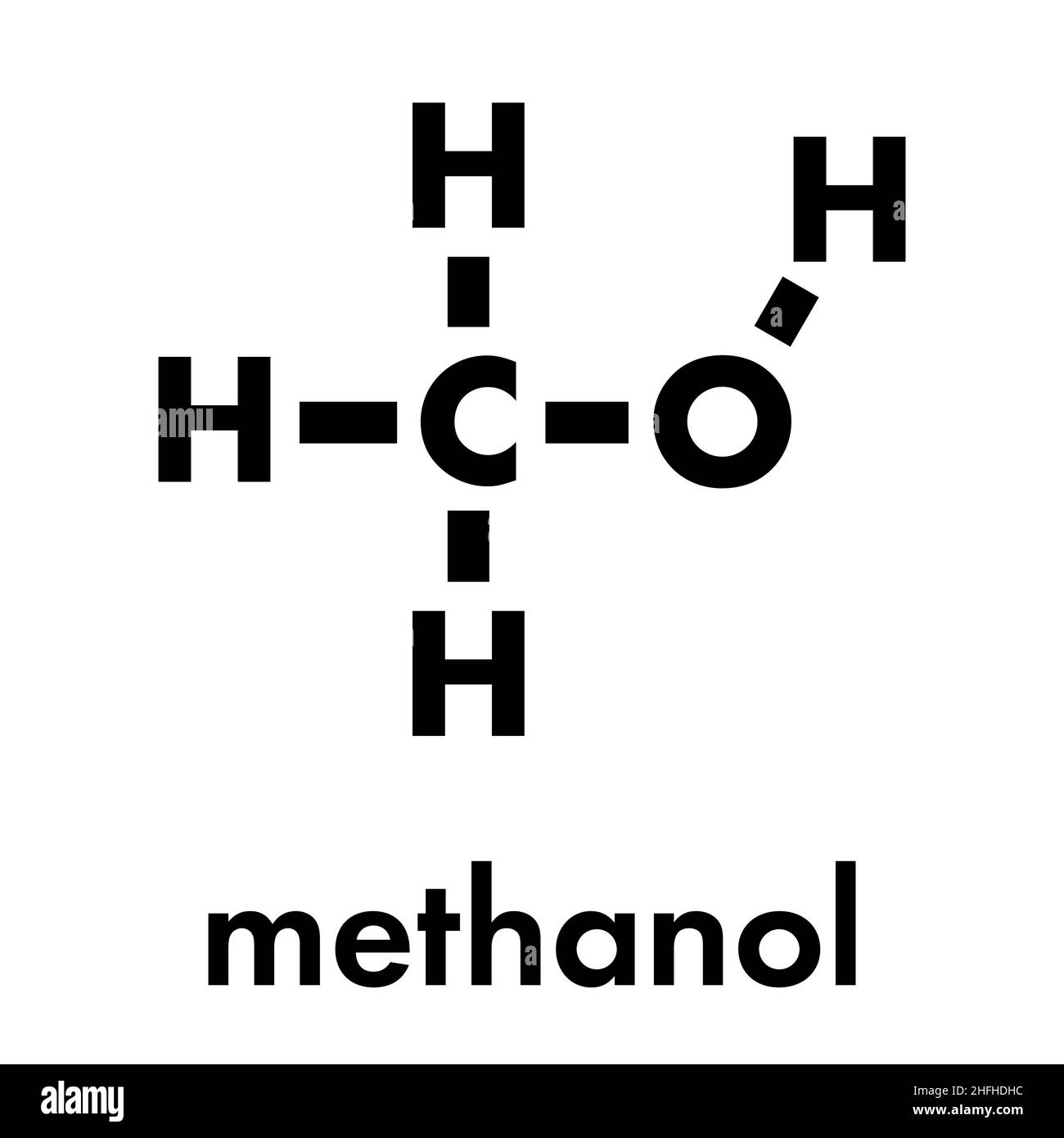 Molécule de méthanol (alcool méthylique, MeOH). Très toxique. Formule du squelette. Illustration de Vecteur