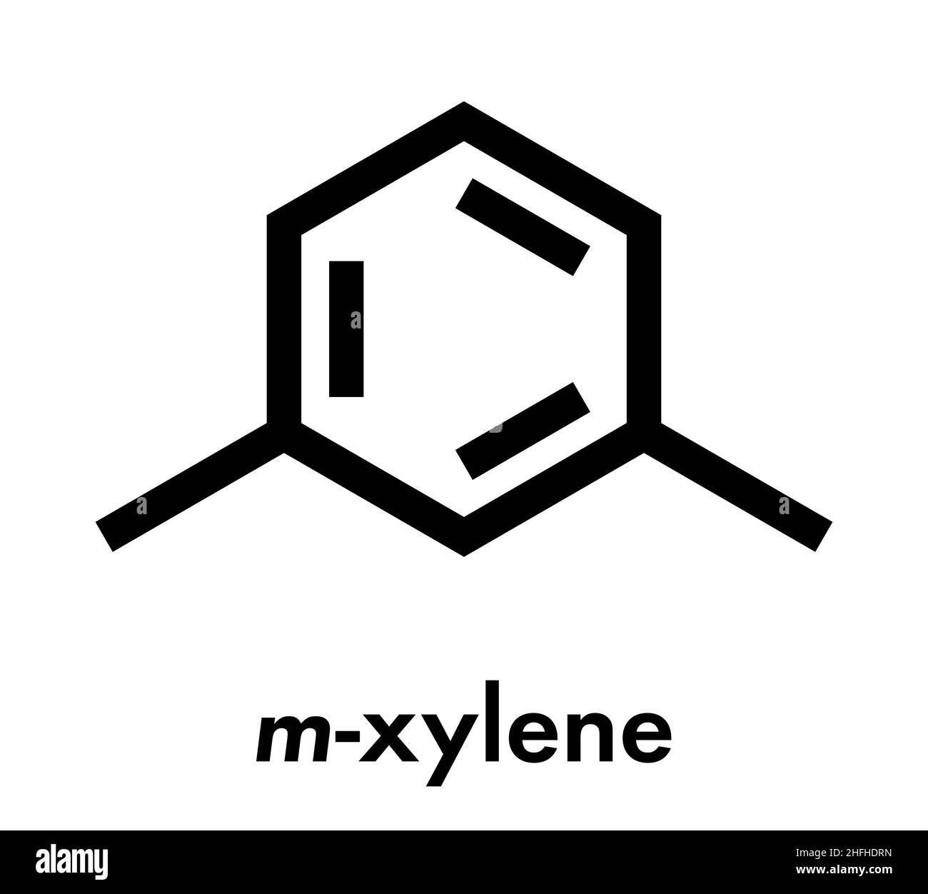 Méta-xylène (m-xylène) molécule d'hydrocarbure aromatique. Formule topologique. Illustration de Vecteur