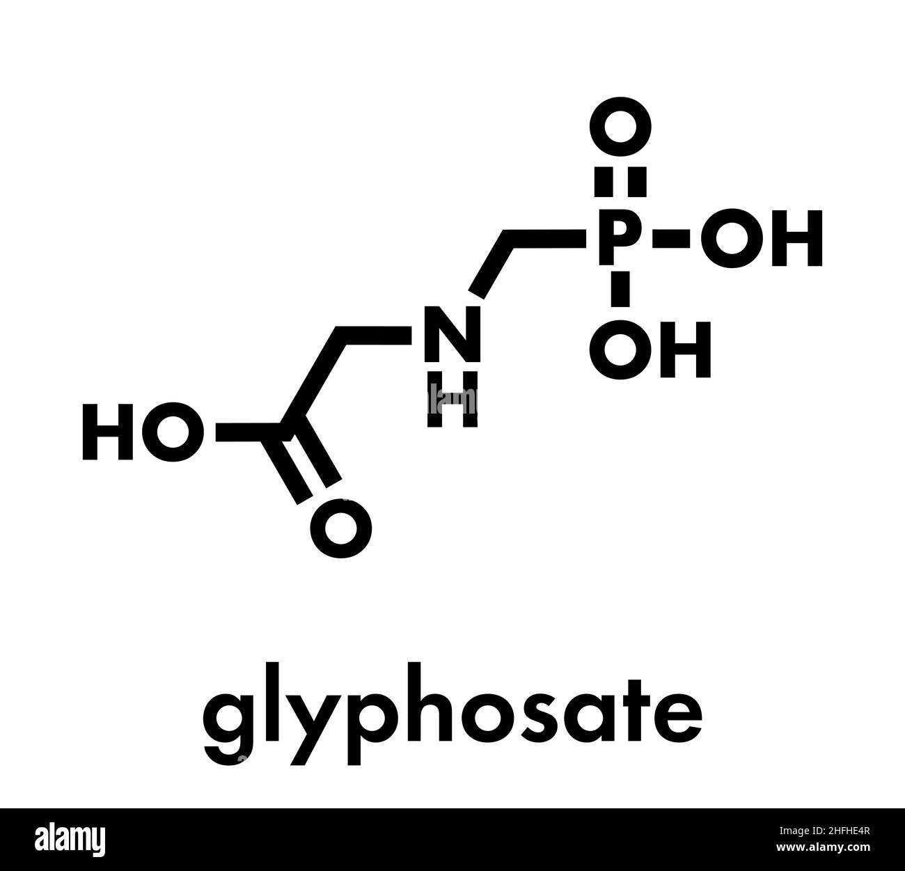 Molécule d'herbicide au glyphosate.Les cultures résistantes au glyphosate (organismes génétiquement modifiés, OGM) ont été produites par le génie génétique.Squelette Illustration de Vecteur