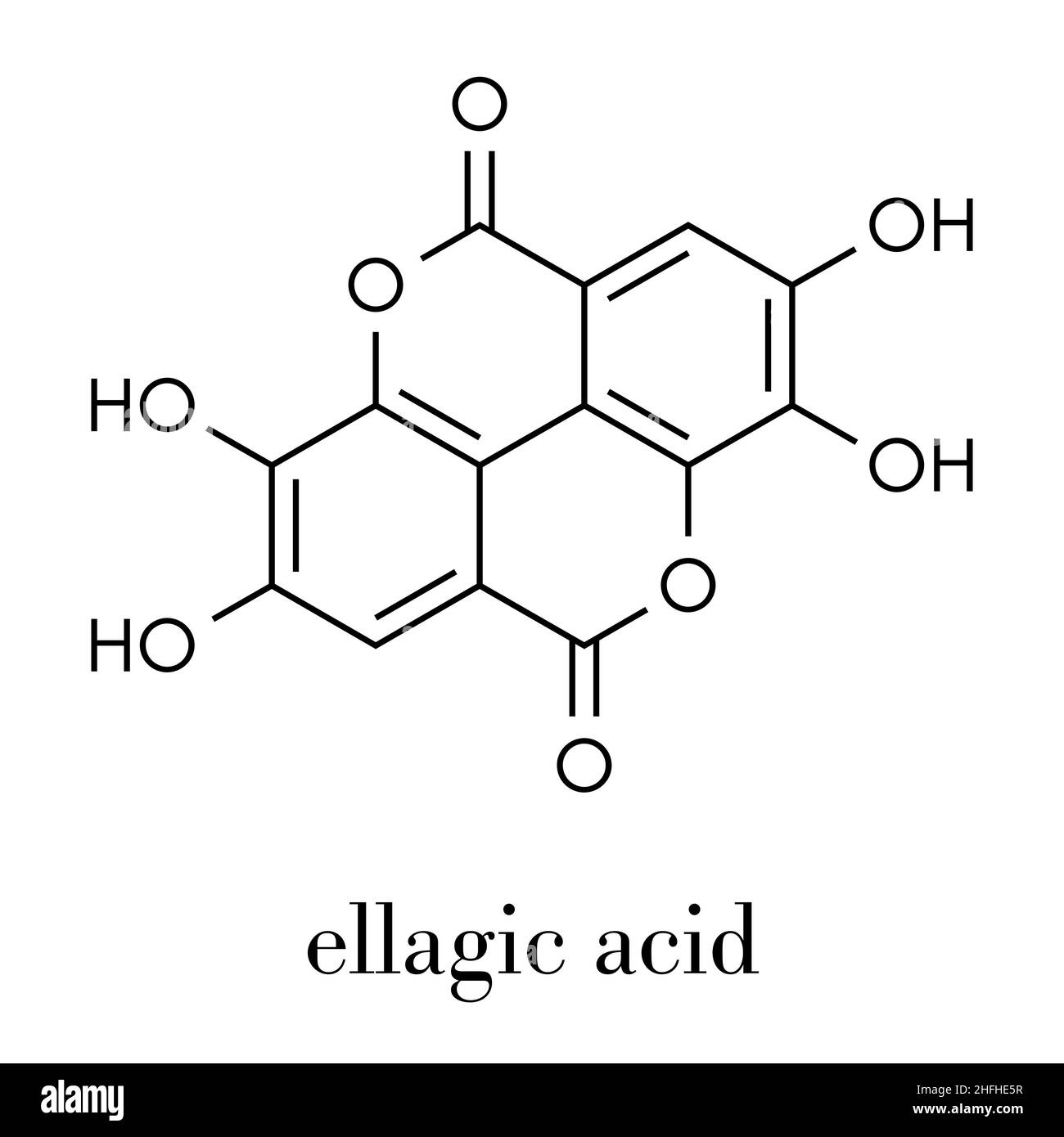 Molécule de supplément alimentaire d'acide ellagique.Formule squelettique. Illustration de Vecteur