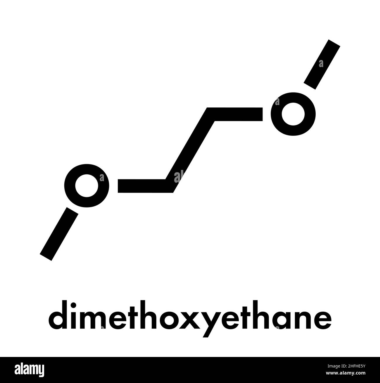 Molécule de solvant chimique de diméthoxyéthane (glyme, DME, diméthylène glycol).Formule squelettique. Illustration de Vecteur