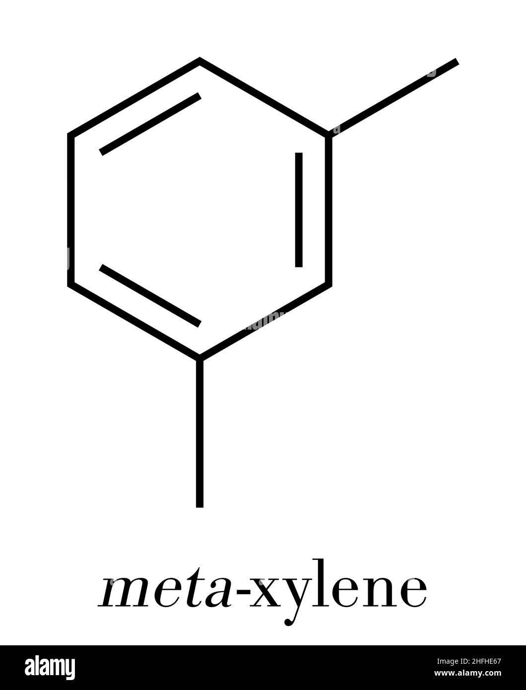 Méta-xylène (m-xylène) molécule d'hydrocarbure aromatique. Formule topologique. Illustration de Vecteur
