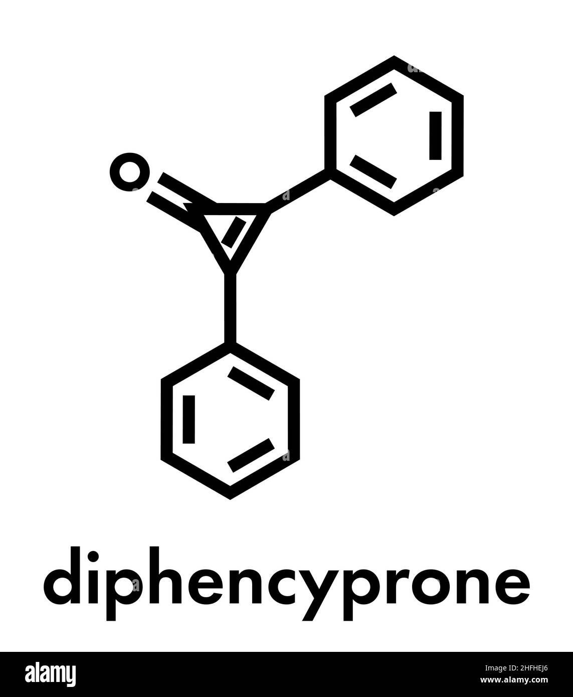 Molécule de médicament de traitement à l'alopécie diphencyprone (diphénylcyclopropenone).Formule squelettique. Illustration de Vecteur