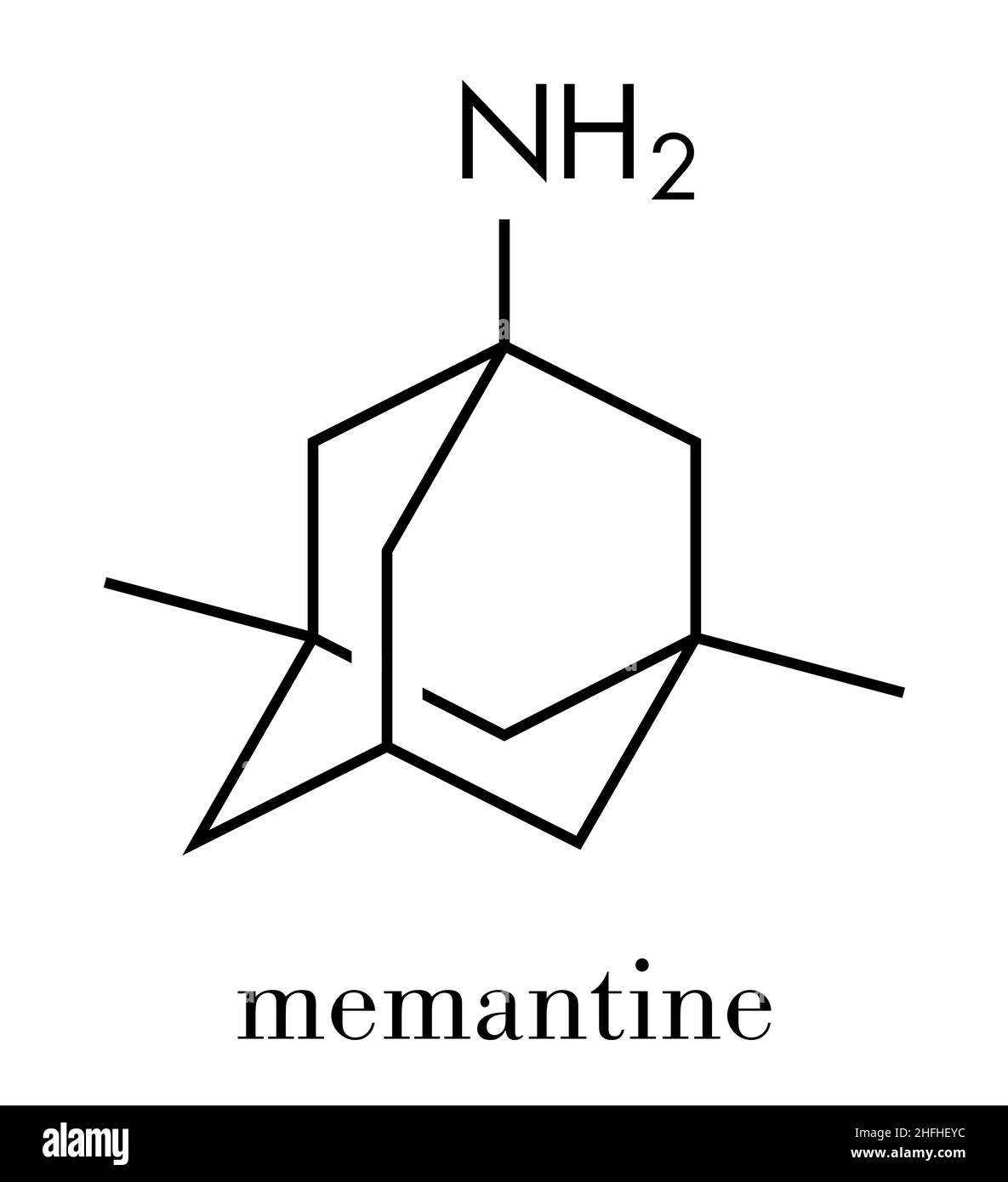 La maladie d'Alzheimer mémantine molécule pharmaceutique. Formule topologique. Illustration de Vecteur