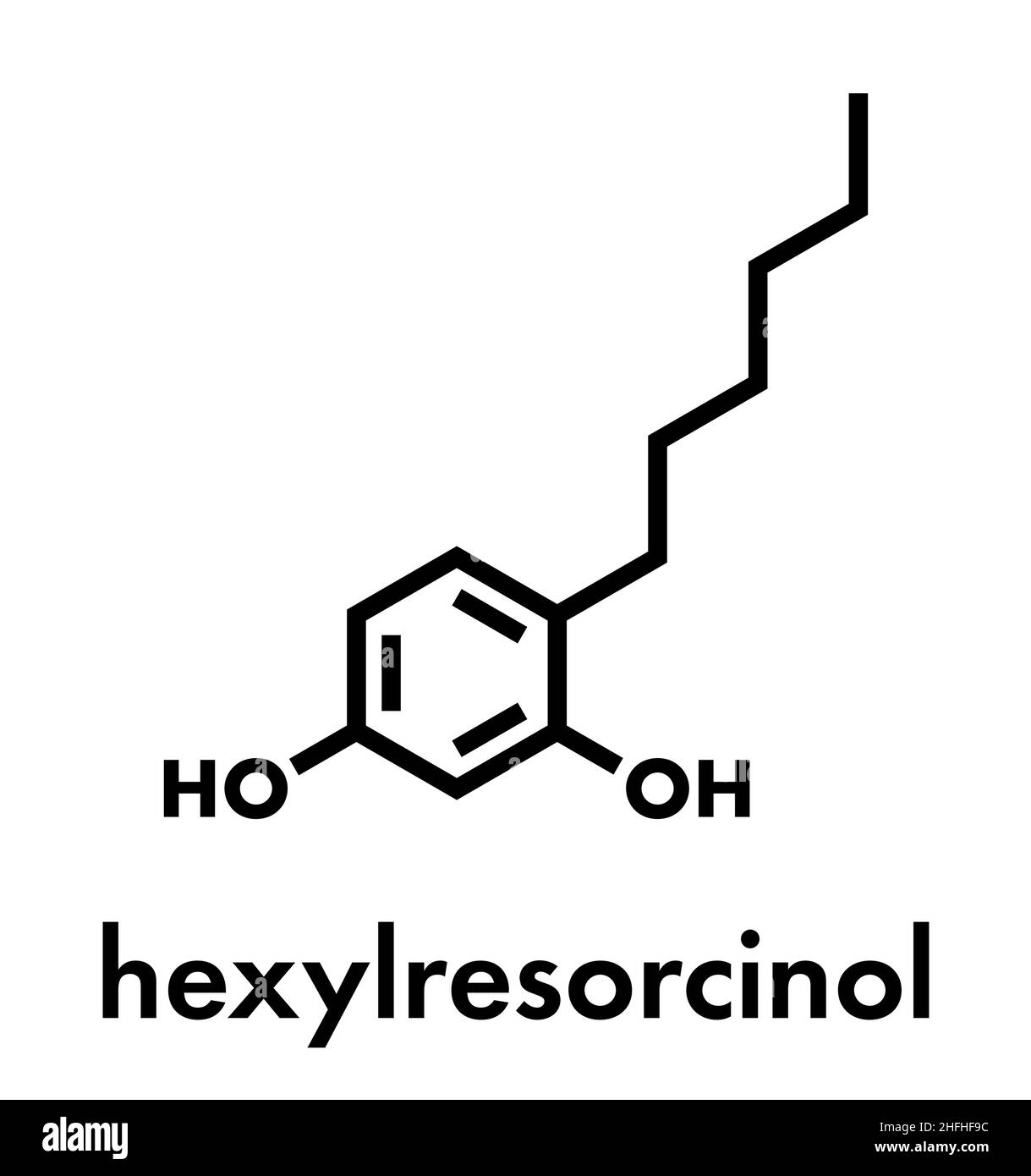 Hexylrésorcinol molécule. A l'anesthésie, l'antiseptique et anthelminthique propriétés. Formule topologique. Illustration de Vecteur