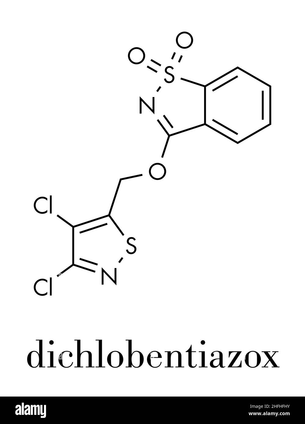 Molécule de fongicide Dichlogentiazox.Formule squelettique. Illustration de Vecteur