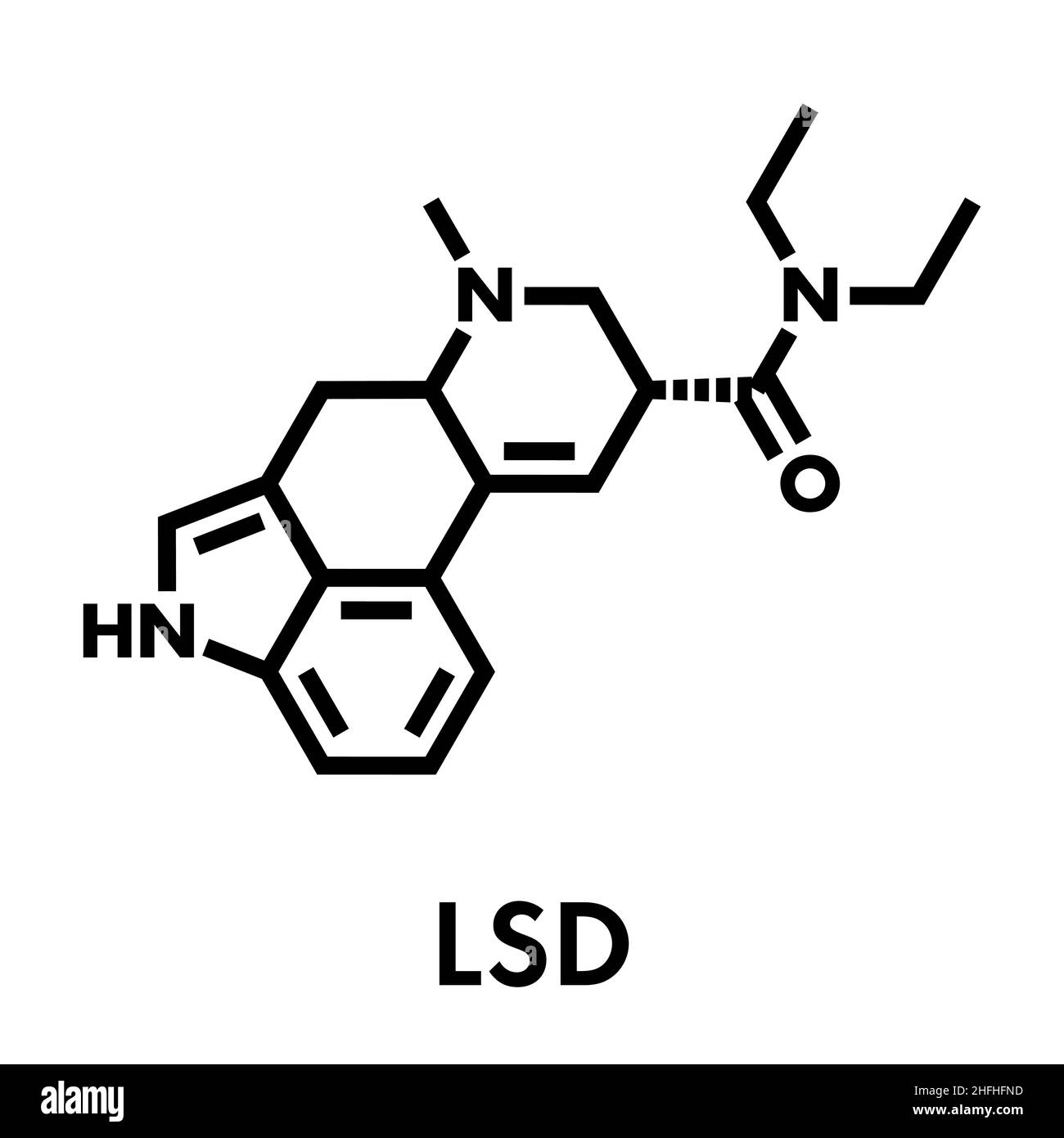 Le LSD (diéthylamide de l'acide lysergique) psychedelic molécule pharmaceutique. Formule topologique. Illustration de Vecteur