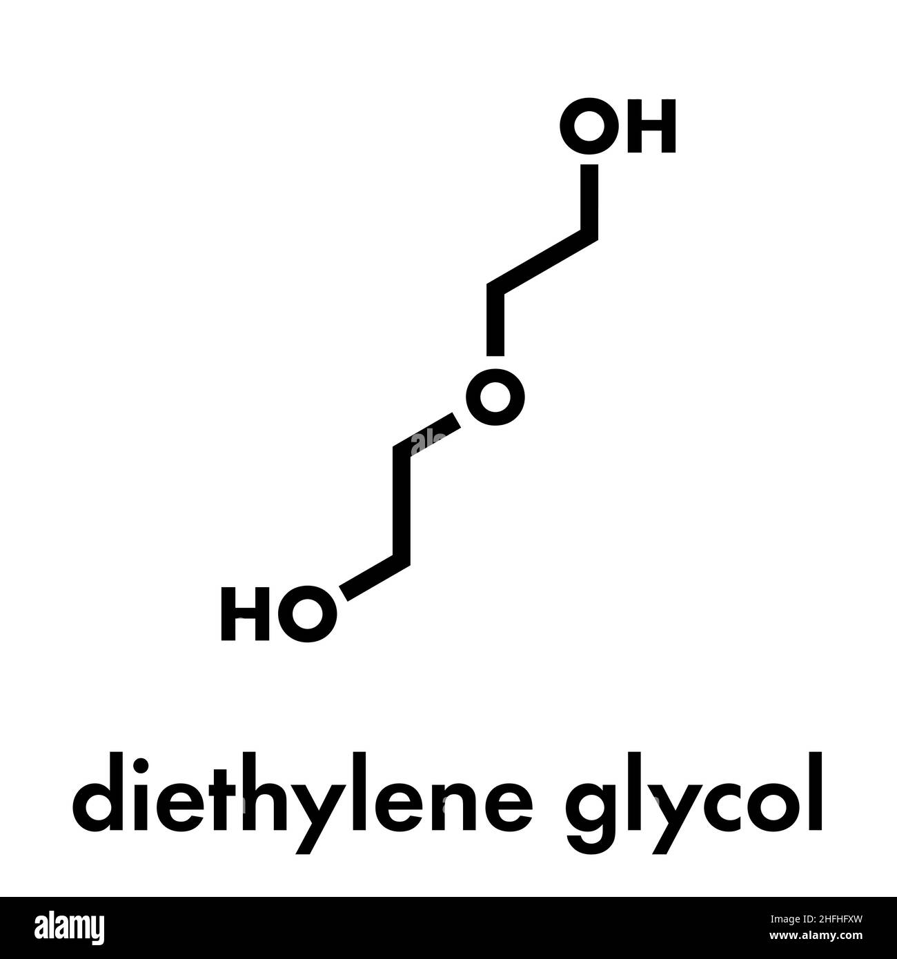 Diéthylèneglycol molécule de solvant chimique. Très toxique. Utilisée comme adultérant dans le vin, les sirops et les médicaments contrefaits. Formule topologique. Illustration de Vecteur