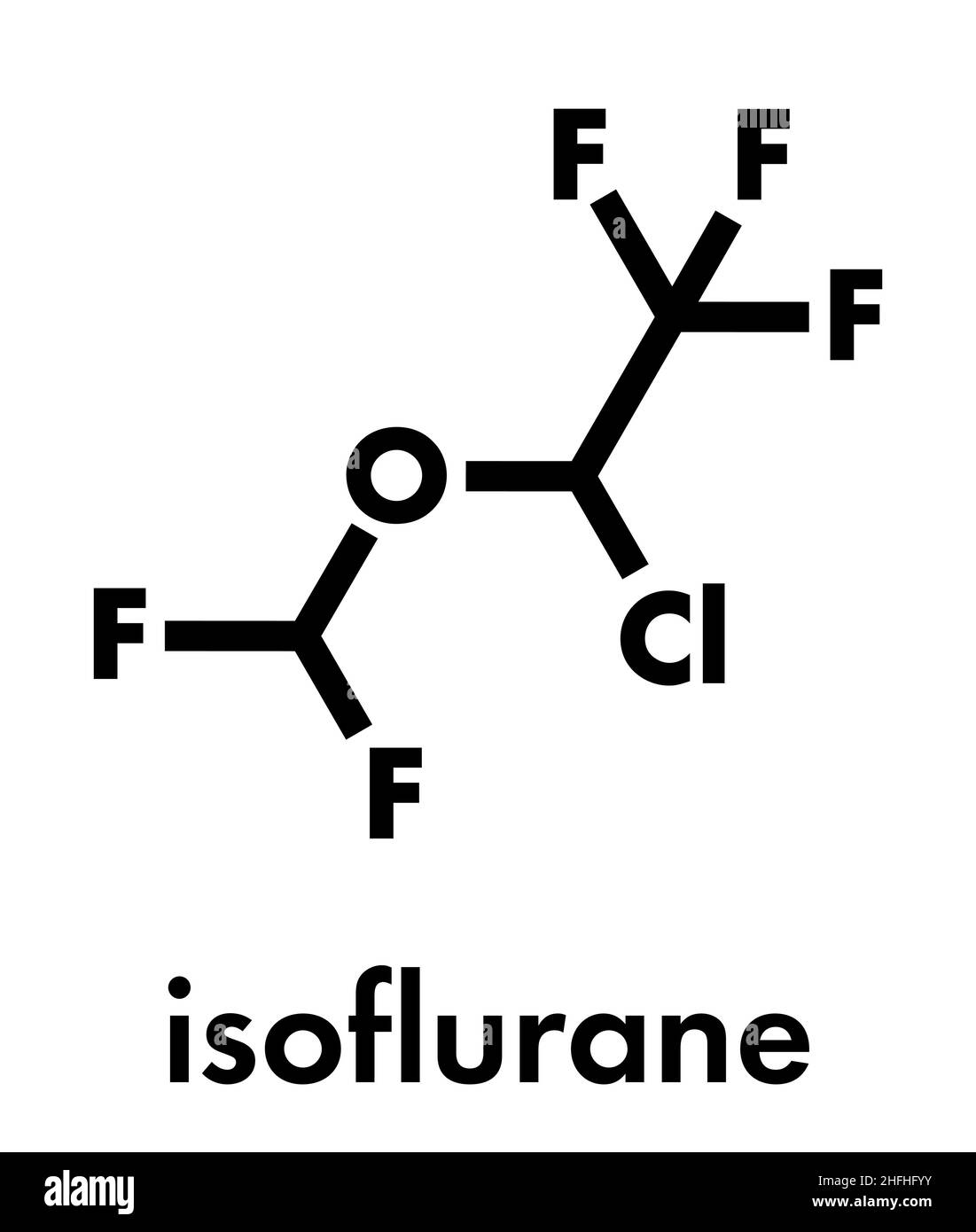 L'Isoflurane anesthésique local molécule pharmaceutique. Utilisé pour l'anesthésie par inhalation pendant l'intervention. Formule topologique. Illustration de Vecteur