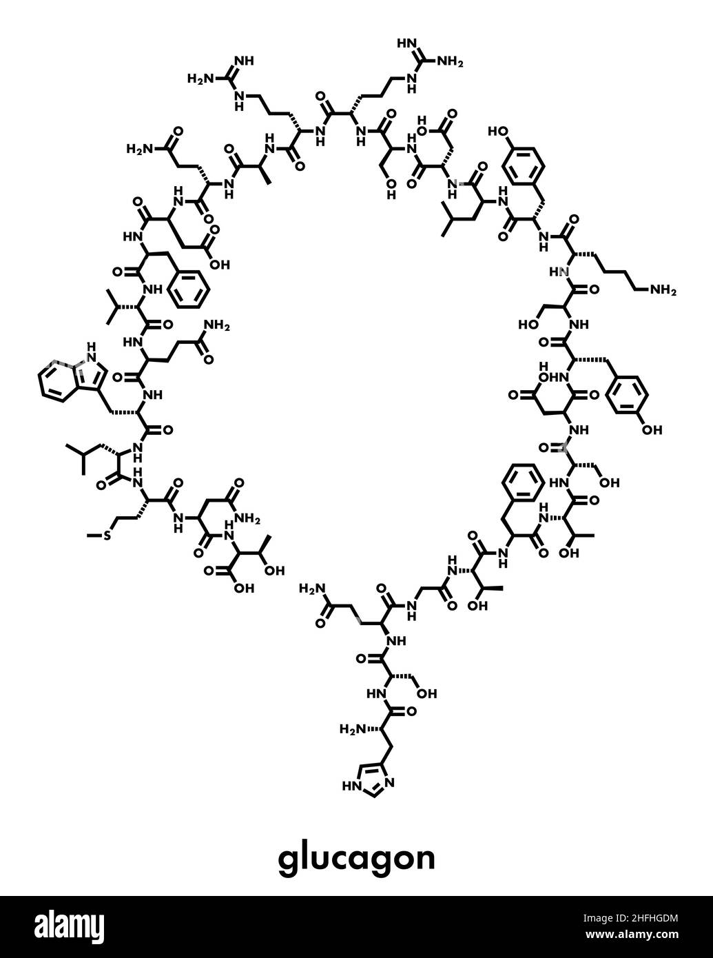 Hypoglycémie glucagon molécule pharmaceutique. Formule topologique. Illustration de Vecteur