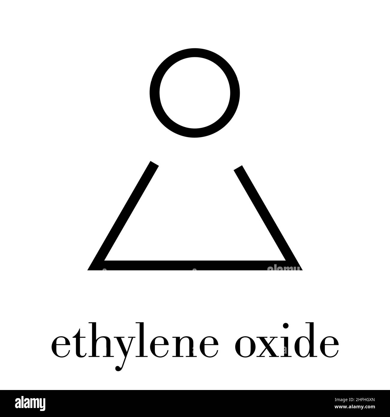 Molécule d'oxyde d'éthylène (oxirane). Les utilisations incluent la stérilisation des dispositifs médicaux et comme précurseur des polymères. Formule du squelette. Illustration de Vecteur