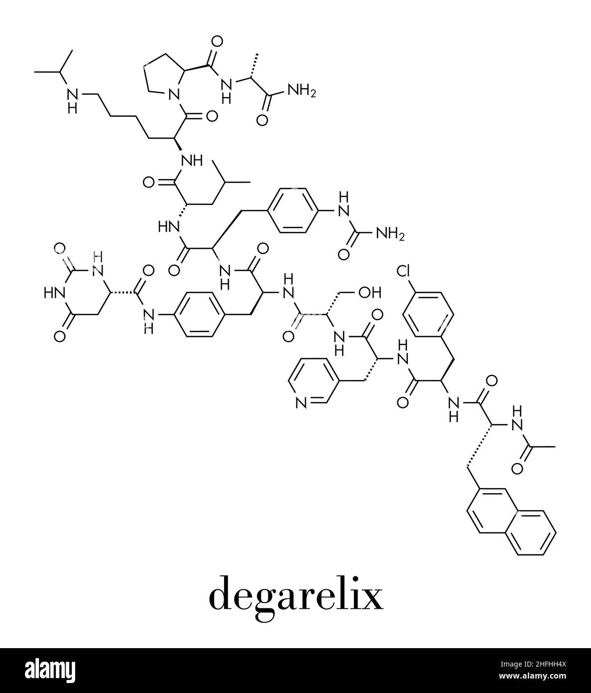 Molécule de médicament contre le cancer de la prostate Degarelix.Formule squelettique. Illustration de Vecteur