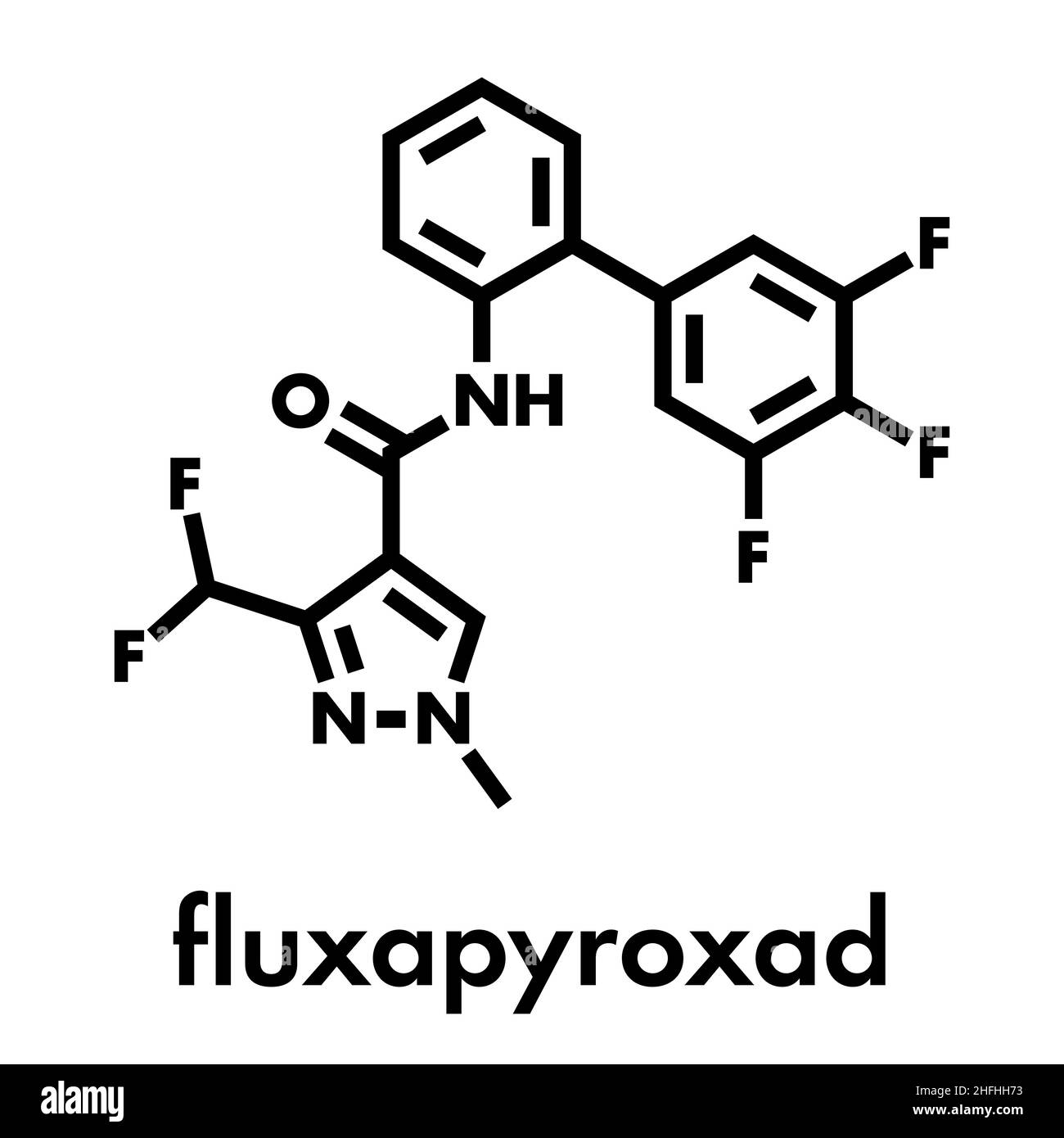 Molécule de fongicide Fluxapyroxad. Formule squelettique. Illustration de Vecteur