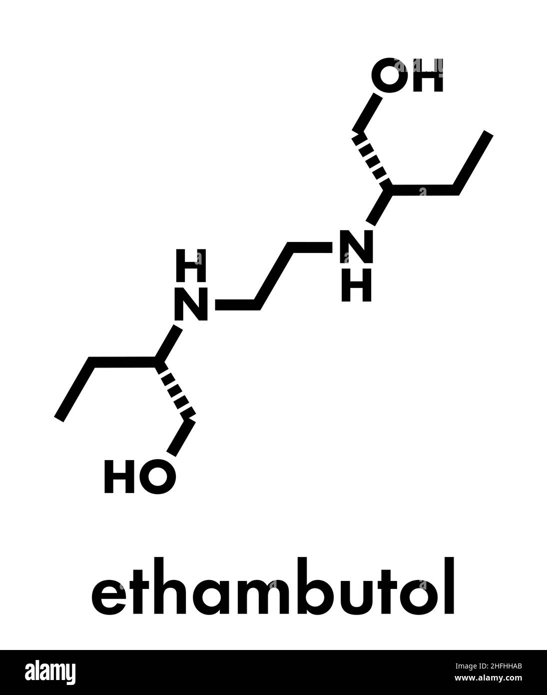 Molécule de médicament Ethambutol tuberculosis.Formule squelettique. Illustration de Vecteur