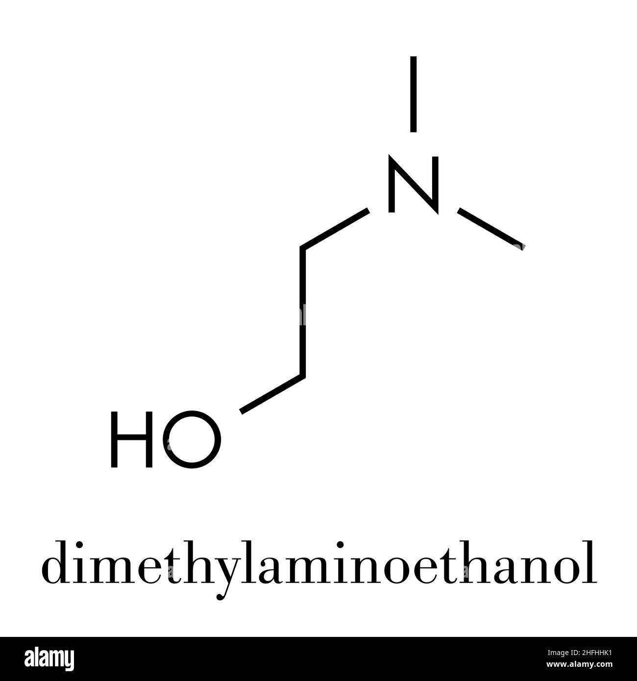 Diméthylaminoéthanol (diméthyléthanolamine, DMEA, DMAE).Peut avoir des effets bénéfiques sur la santé, y compris l'augmentation de la durée de vie.Formule squelettique Illustration de Vecteur