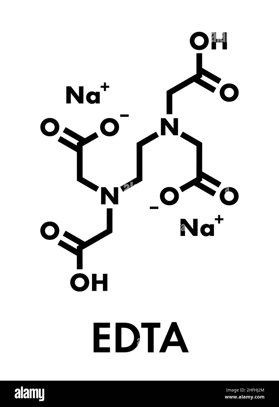 Molécule médicamenteuse d'édétate de sodium (EDTA disodique).Utilisé médicalement dans le traitement par chélation pour traiter l'empoisonnement par les métaux (mercure, plomb).Formule squelettique. Illustration de Vecteur