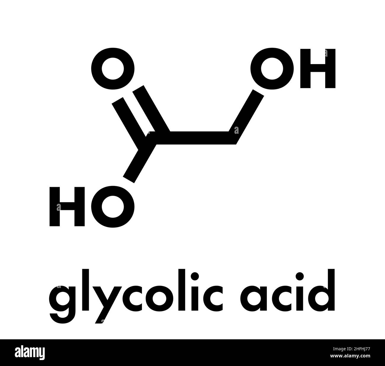 Molécule d'acide glycolique (acide hydroacétique). Formule du squelette. Illustration de Vecteur