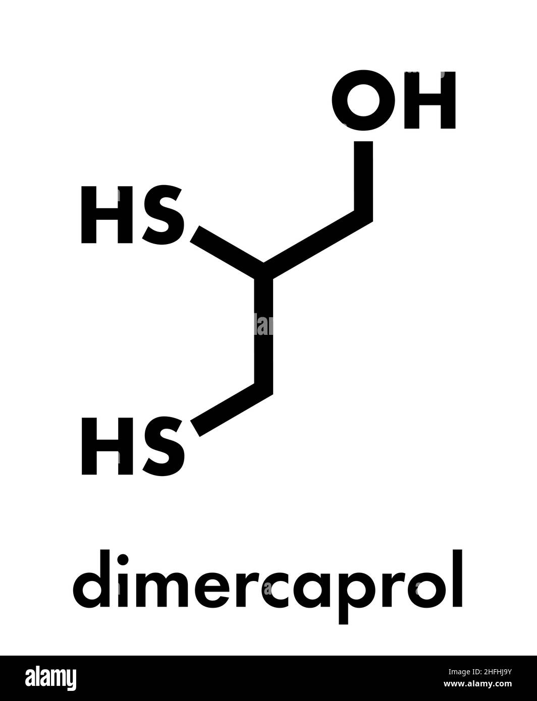Dimercaprol (bal, British anti-lewisite) molécule antidote d'empoisonnement par le métal.Formule squelettique. Illustration de Vecteur