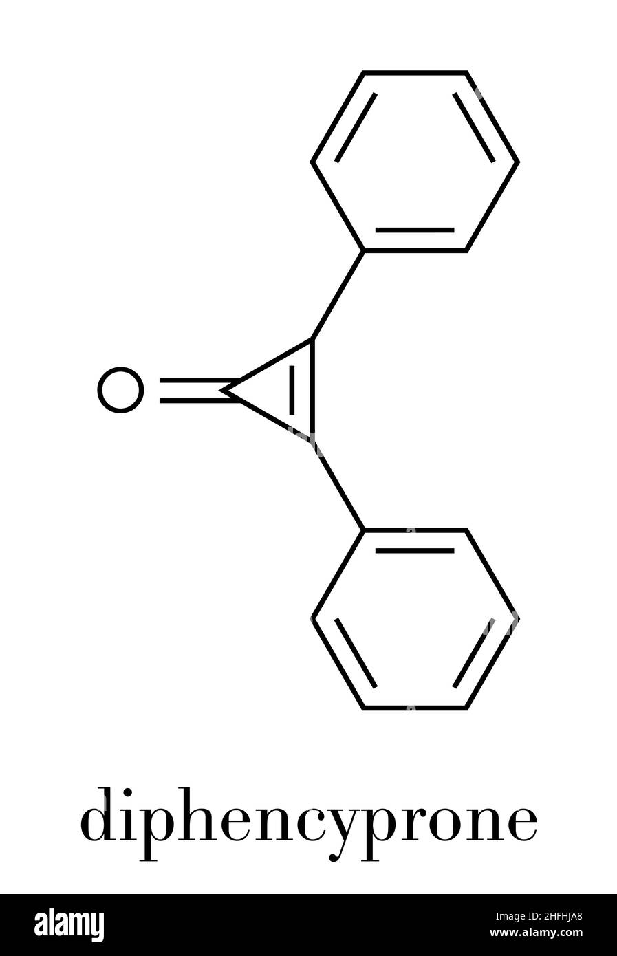 Molécule de médicament de traitement à l'alopécie diphencyprone (diphénylcyclopropenone).Formule squelettique. Illustration de Vecteur