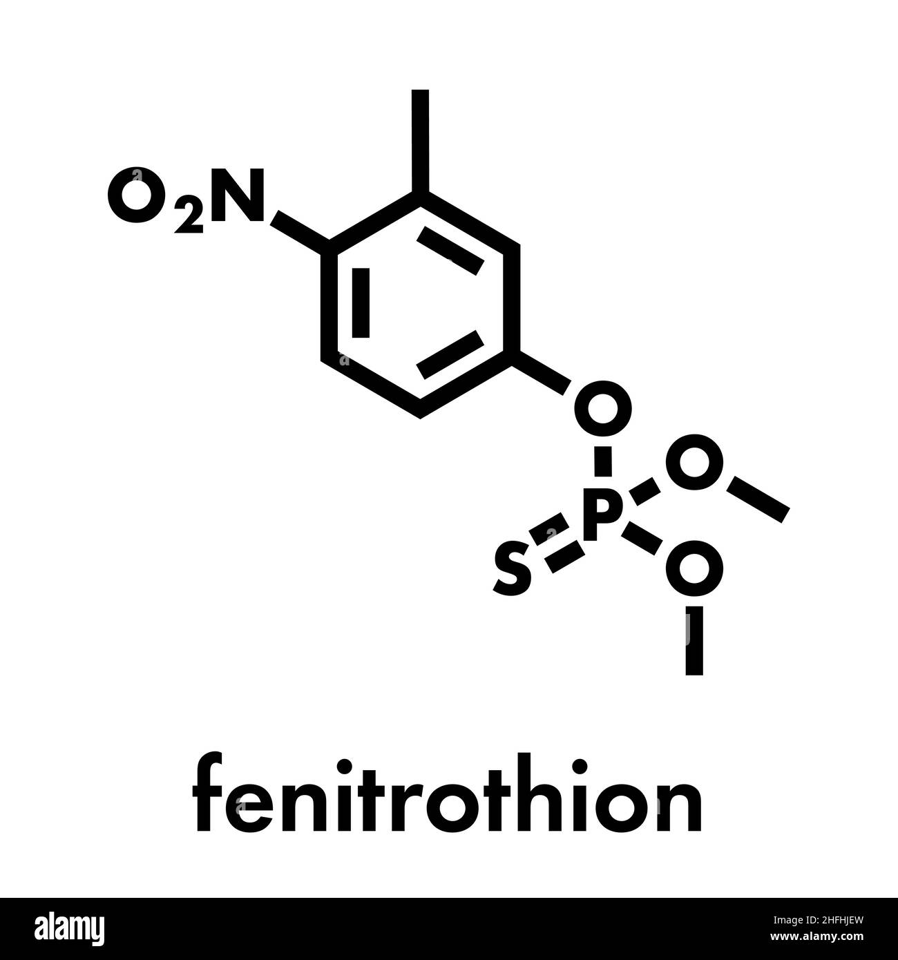 Molécule d'insecticide de phosphorioate de fénitrothion. Formule squelettique. Illustration de Vecteur