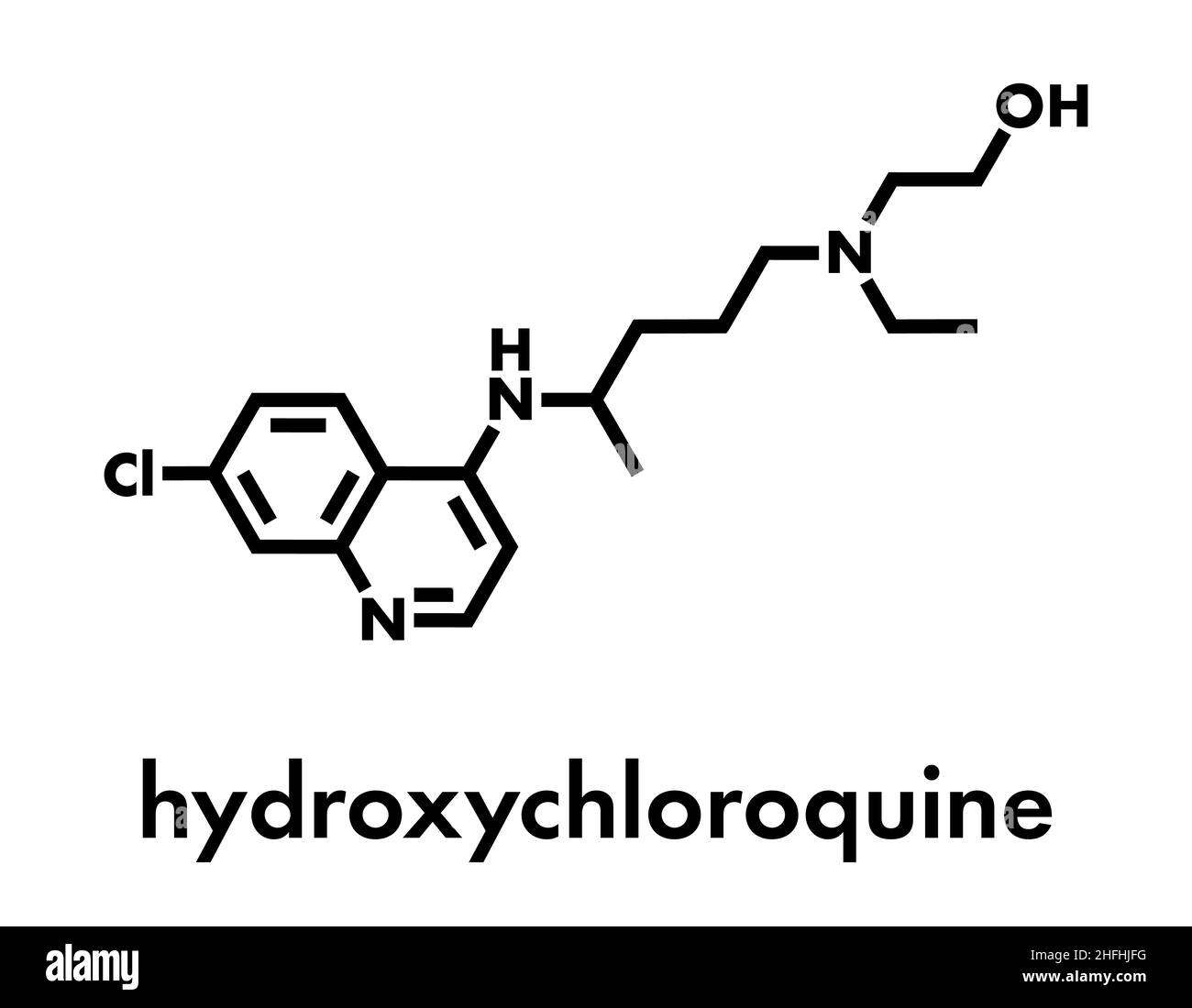Molécule d'hydroxychloroquine pour le paludisme.Formule squelettique. Illustration de Vecteur