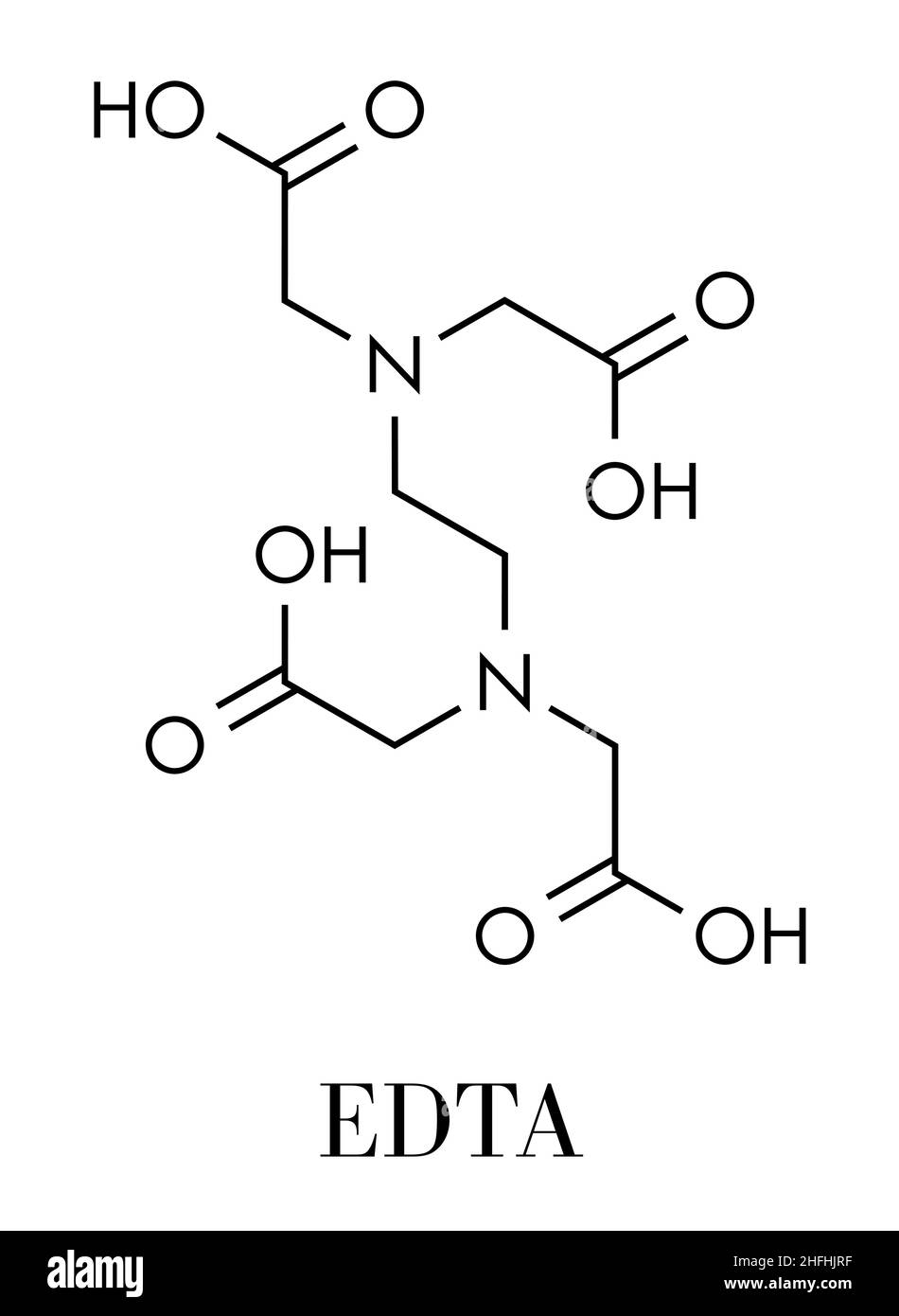 Molécule de médicament édétate (EDTA).Utilisé médicalement dans le traitement par chélation pour traiter l'empoisonnement par les métaux (mercure, plomb).Formule squelettique. Illustration de Vecteur
