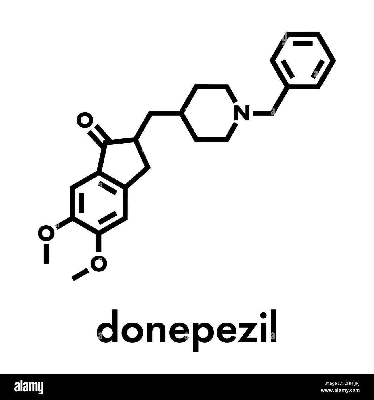 La maladie d'Alzheimer donépézil molécule pharmaceutique. Formule topologique. Illustration de Vecteur