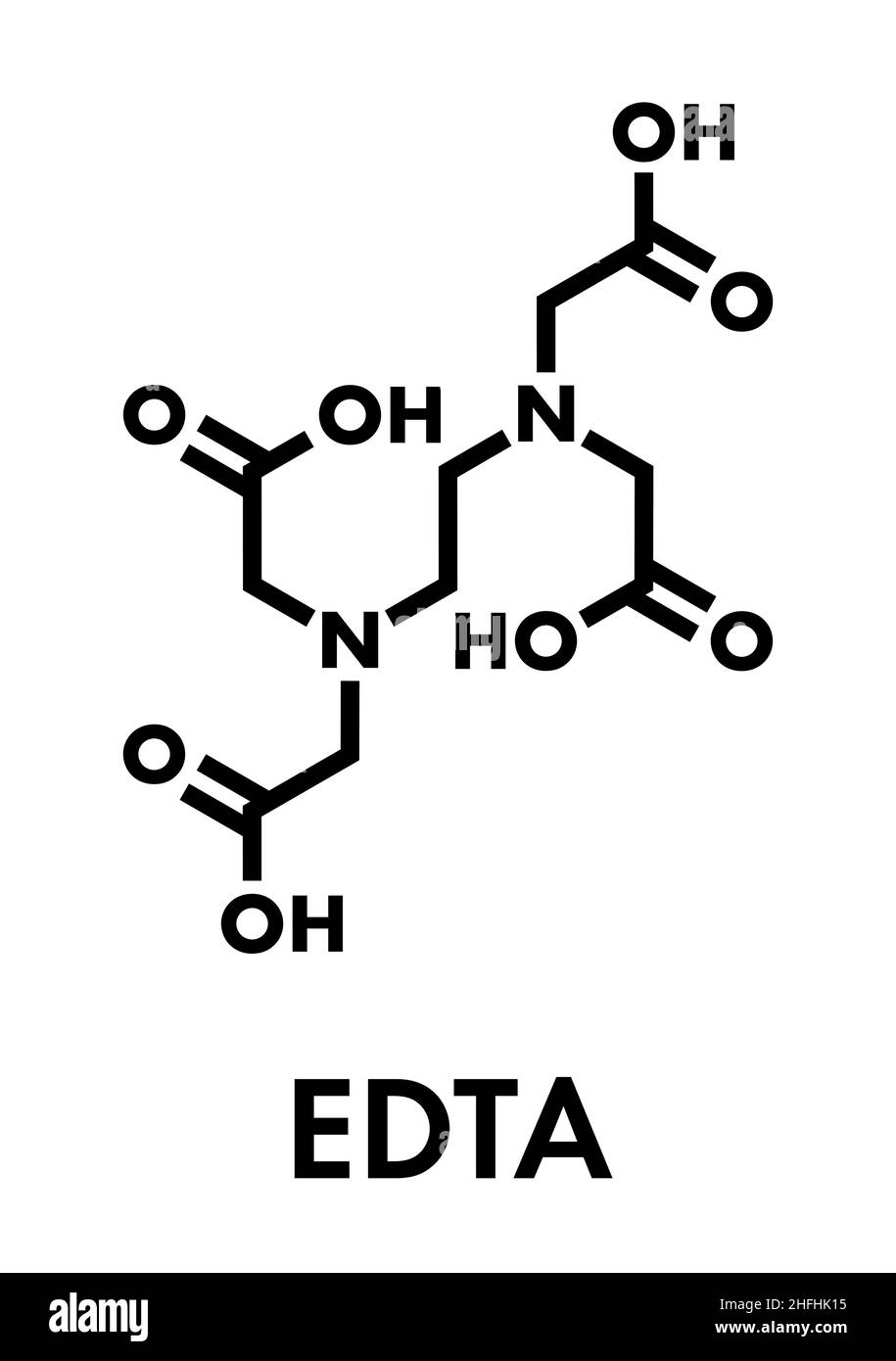 Molécule de médicament édétate (EDTA).Utilisé médicalement dans le traitement par chélation pour traiter l'empoisonnement par les métaux (mercure, plomb).Formule squelettique. Illustration de Vecteur