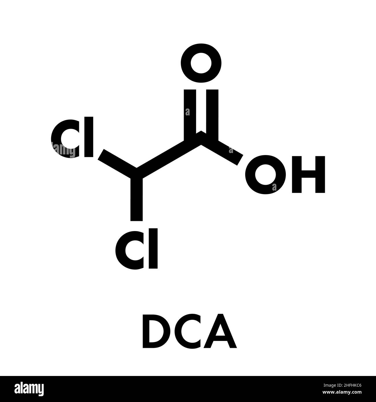 L'acide dichloroacétique (DCA). Sels dichloroacétate inhibent l'enzyme kinase pyruvate déshydrogénase et sont évalués dans le traitement du cancer. Skelet Illustration de Vecteur