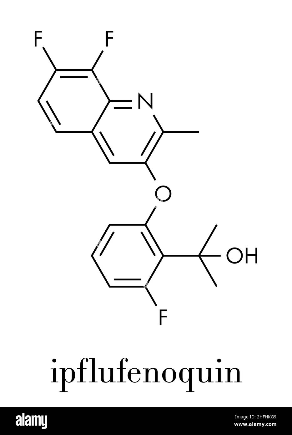 Molécule de fongicide Ippflufénoquin.Formule squelettique. Illustration de Vecteur