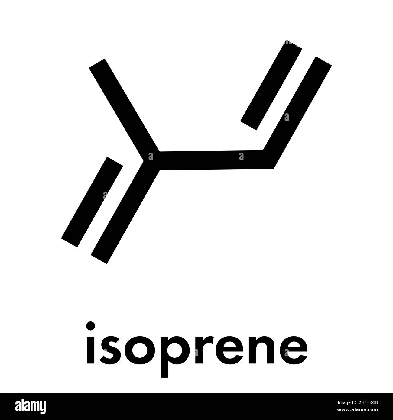 Bloc de construction en isoprène, caoutchouc (polyisoprène) (monomère). Formule du squelette. Illustration de Vecteur