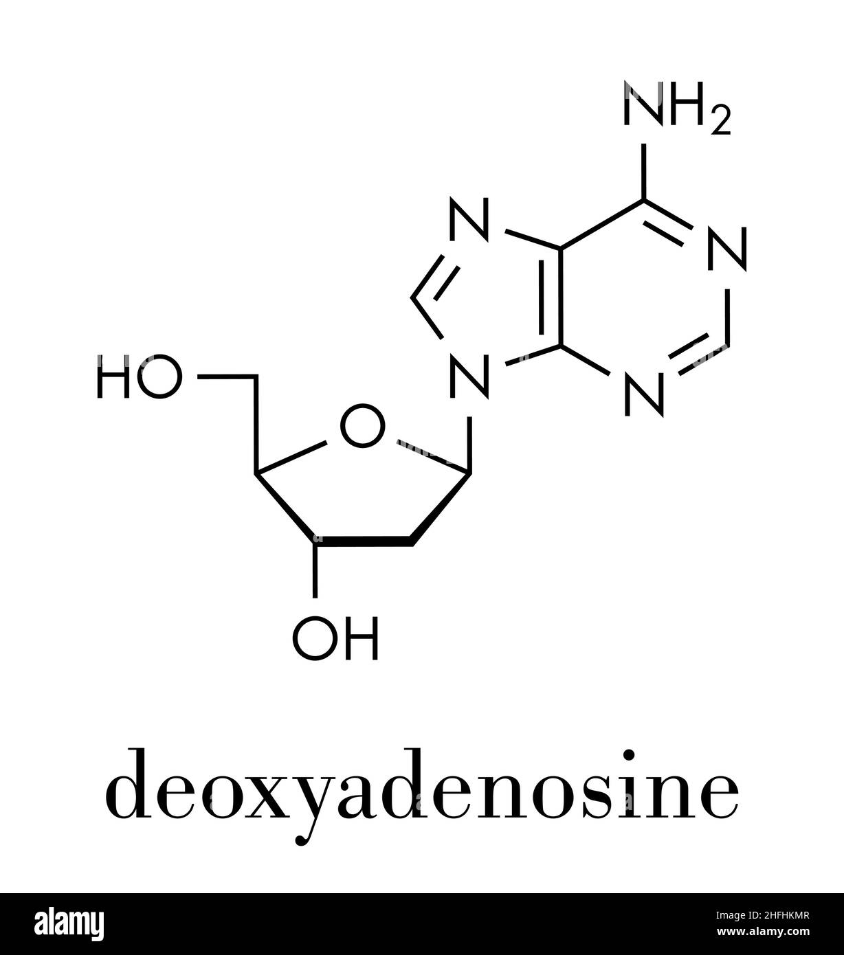 Molécule de nucléoside de désoxyadénosine (da). Bloc de construction de l'ADN. Formule du squelette. Illustration de Vecteur