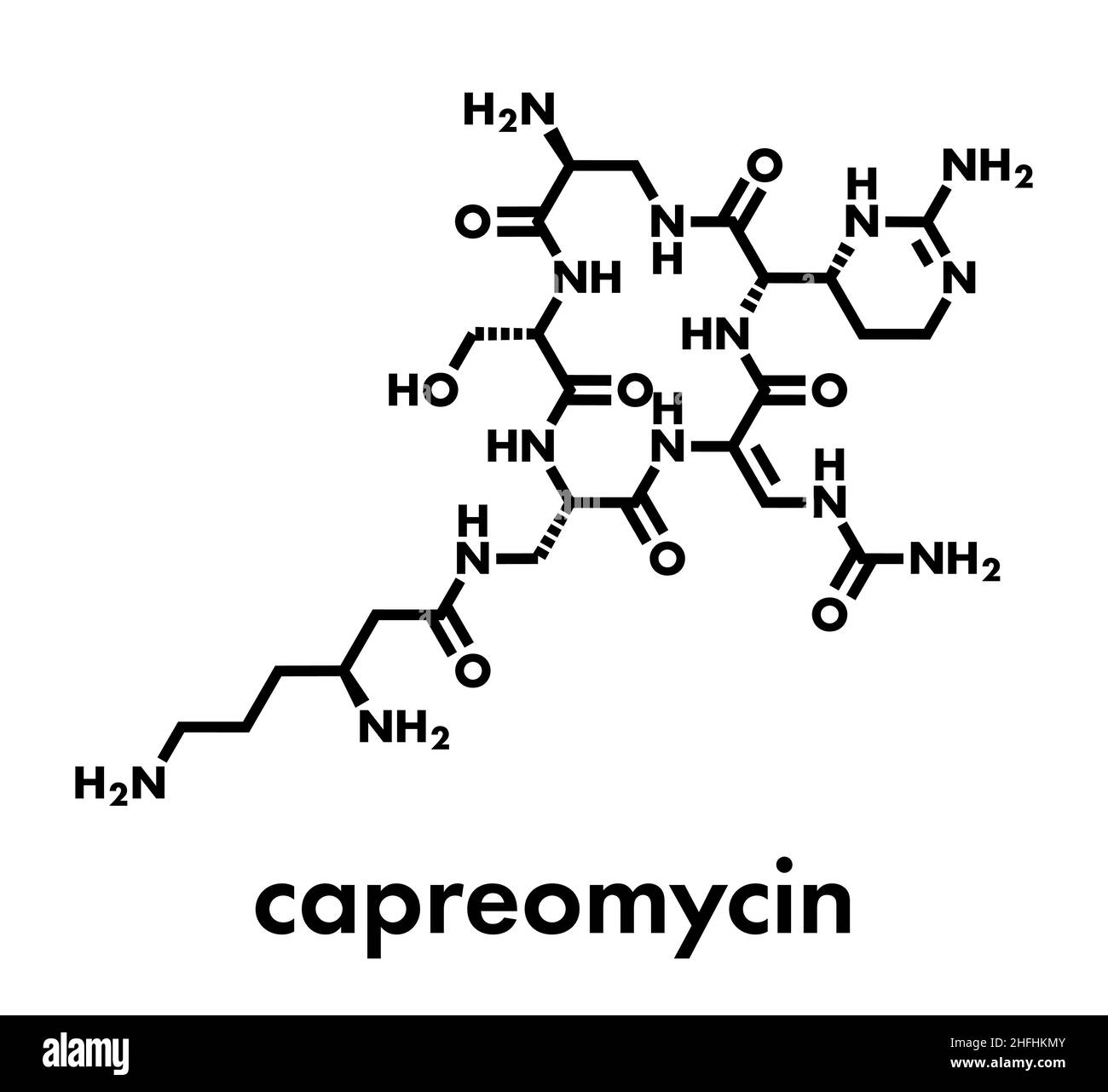 Molécule de médicament antibiotique de Capreomycine.Formule squelettique. Illustration de Vecteur