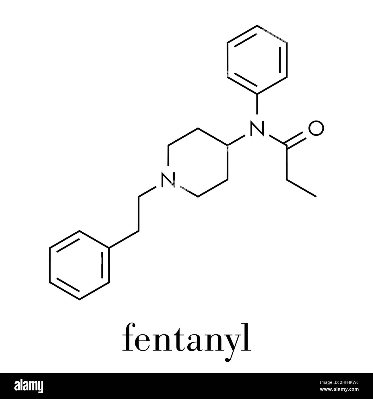 Fentanil (fentanyl) molécule du médicament analgésique opioïde. Formule topologique. Illustration de Vecteur