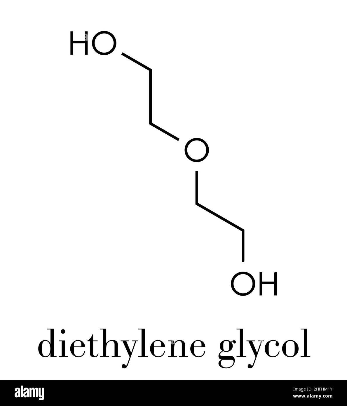 Diéthylèneglycol molécule de solvant chimique. Très toxique. Utilisée comme adultérant dans le vin, les sirops et les médicaments contrefaits. Formule topologique. Illustration de Vecteur