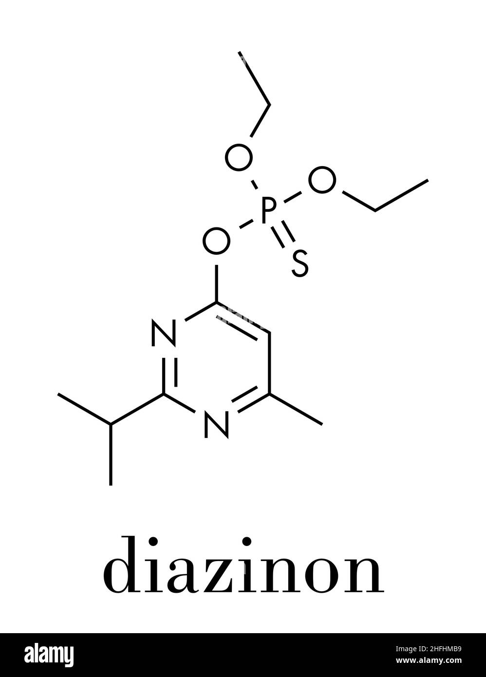 Molécule d'insecticide organophosphoré diazinon (dimpylate). Formule du squelette. Illustration de Vecteur