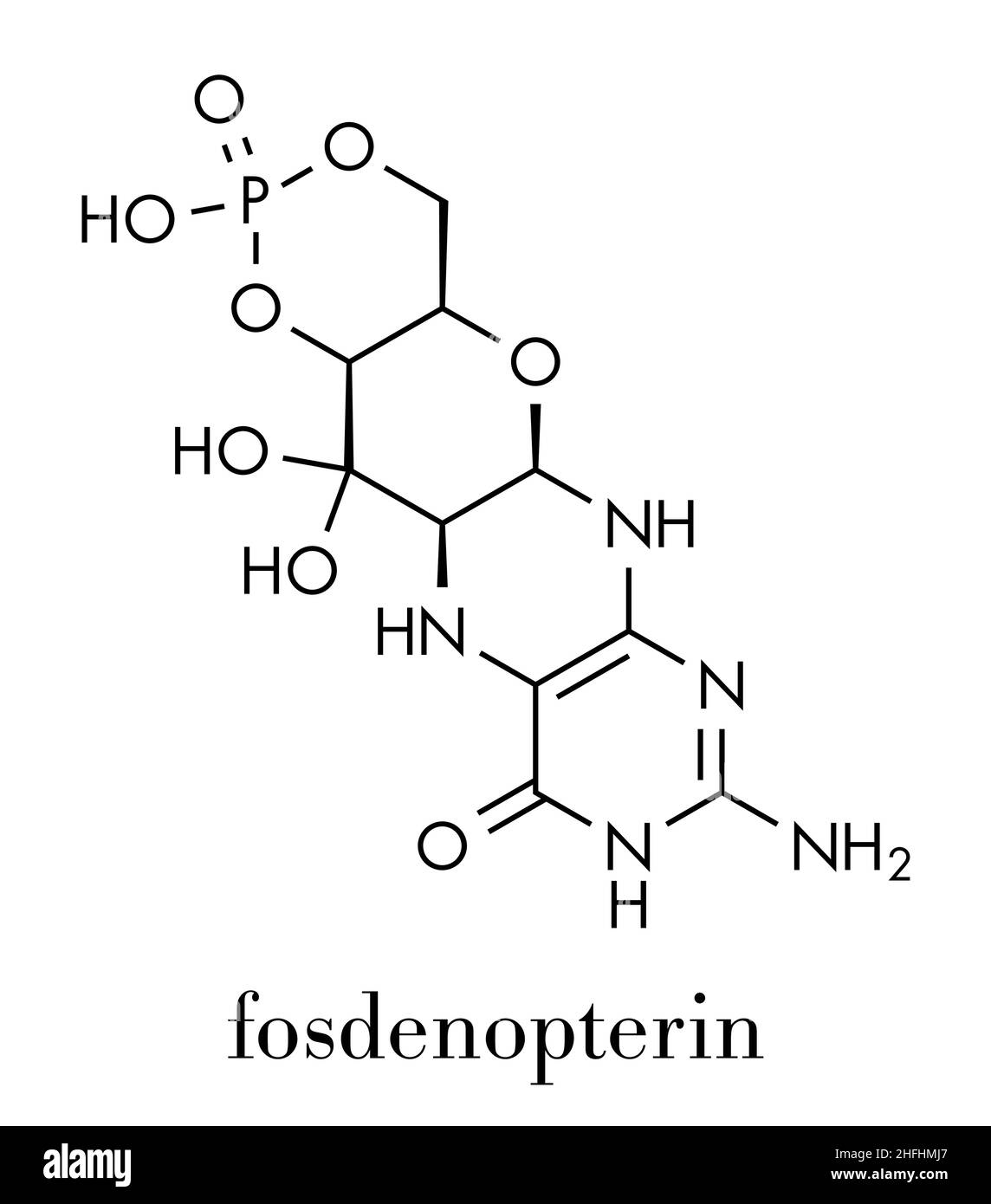 Molécule de médicament de Fosdenoptérine.Formule squelettique. Illustration de Vecteur