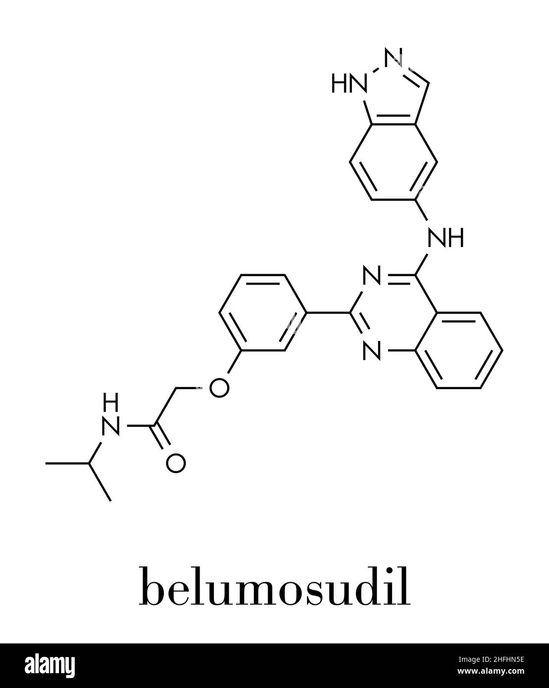 Molécule de médicament de Belumosudil.Formule squelettique. Illustration de Vecteur