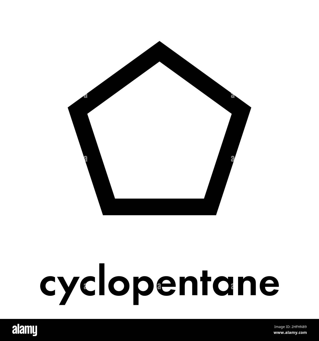 Le cyclopentane cycloalkane molécule. Utilisé dans les réfrigérateurs et congélateurs et à de nombreuses autres fins. Formule topologique. Illustration de Vecteur